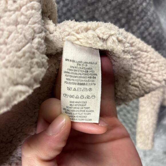 Free People Cozy Up Grey Knit Hooded Toggle Coat Sherpa Lined Comfy Cardigan - Picture 4 of 6